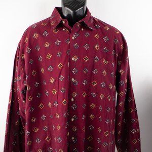 NAK Men's L Long Sleeve Button Shirt Burgundy Contemporary Design